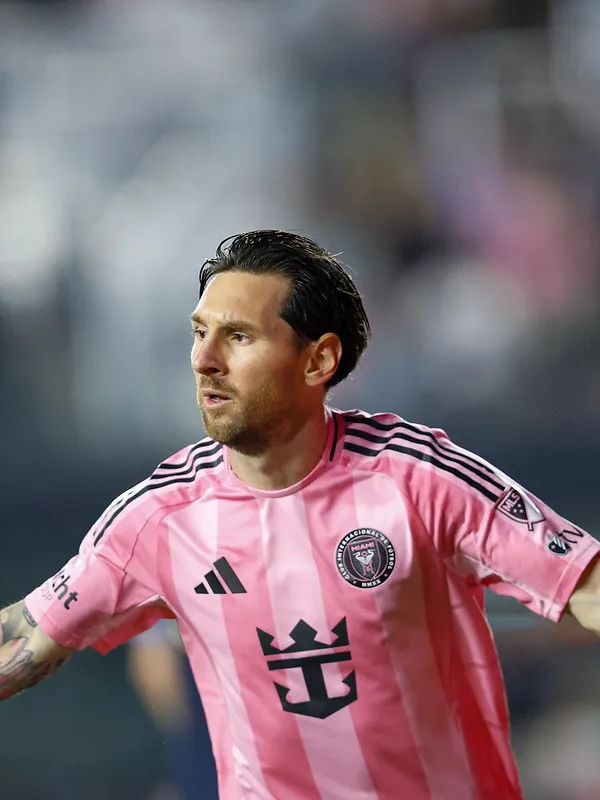 Inter Miami's Argentine forward #10 Lionel Messi celebrates scoring his team's second goal during the Major League Soccer (MLS) football match between Inter Miami FC and Philadelphia Union at Chase Stadium in Fort Lauderdale, Florida, on March 29, 2025. (Photo by Chris Arjoon / AFP)