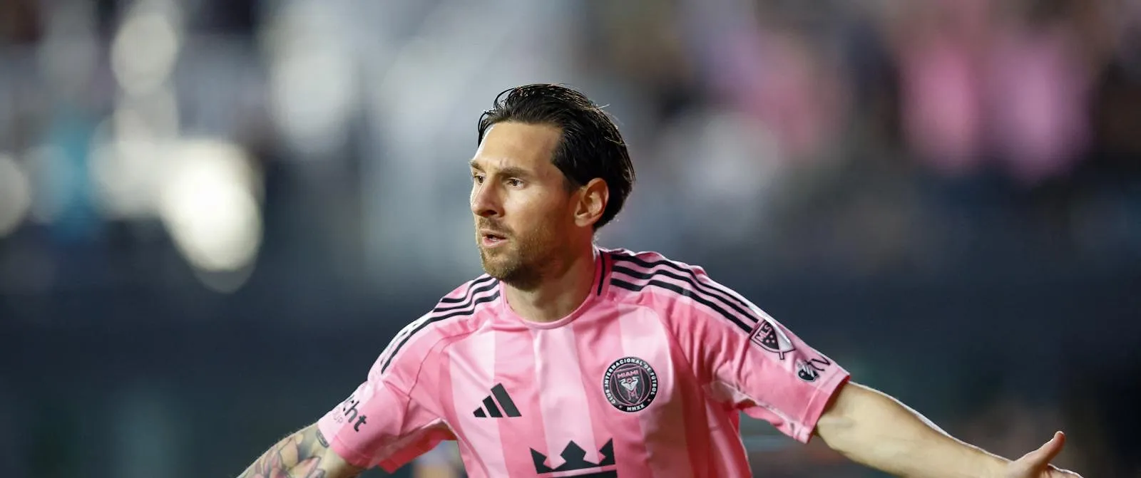 Inter Miami's Argentine forward #10 Lionel Messi celebrates scoring his team's second goal during the Major League Soccer (MLS) football match between Inter Miami FC and Philadelphia Union at Chase Stadium in Fort Lauderdale, Florida, on March 29, 2025. (Photo by Chris Arjoon / AFP)